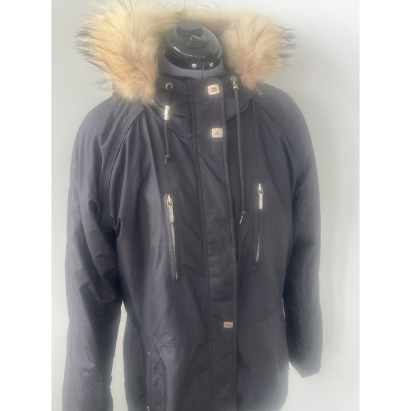 Vintage Metropolis Legacy Sz 14 Winter Parka Coat Black Tan Faux Fur Hood Lined - Picture 6 of 16